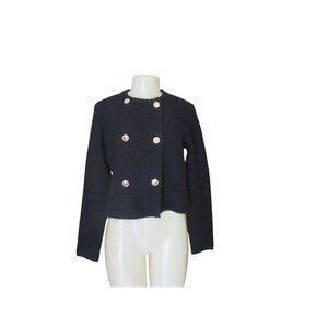 Ann Taylor Heavy Textured Black Double Breasted Jacket Size M